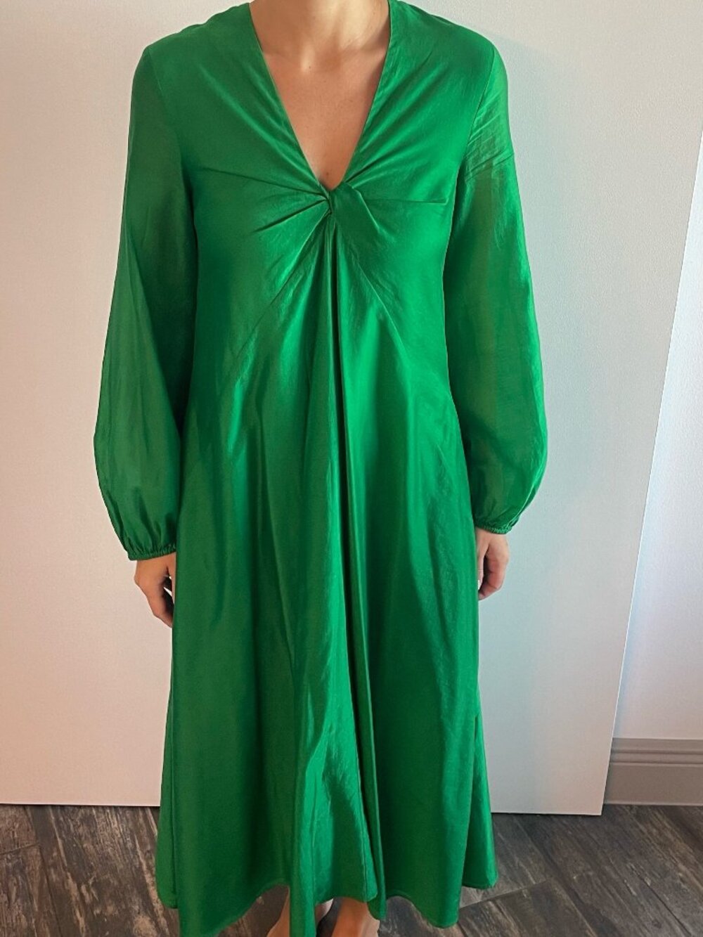 COS Emerald Green V-Neck A-Line Maxi Dress Size 12
